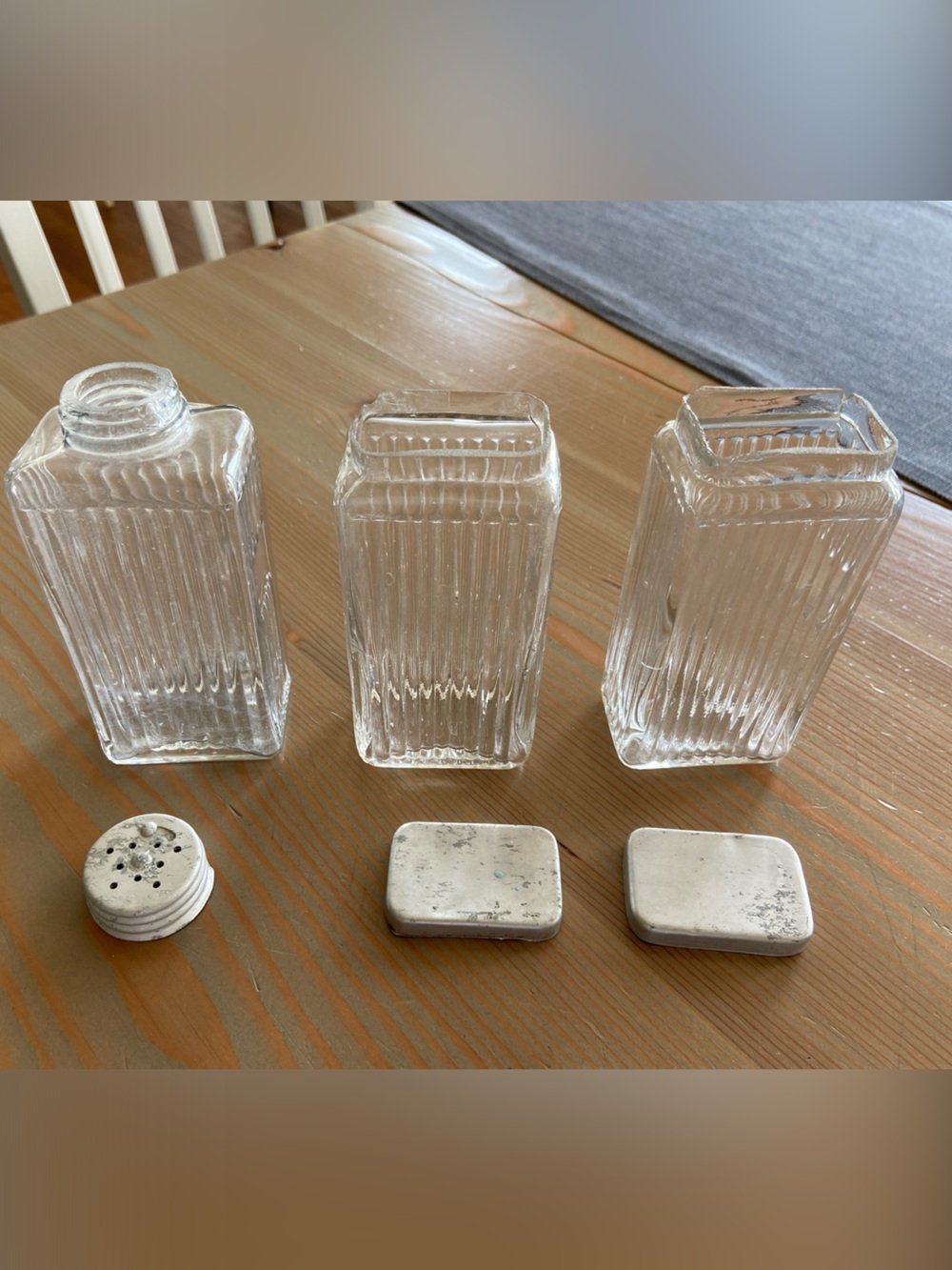 Vintage Clear Ribbed Glass Spice Bottles and Salt Shaker